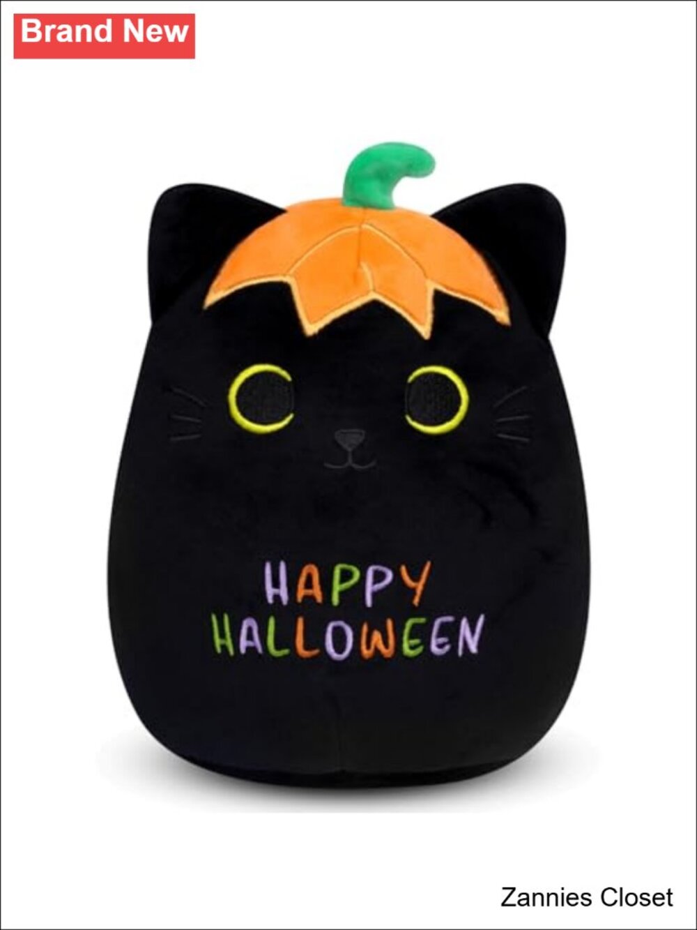 👻 Plush Black Cat Stuffed Animal Halloween Gift Soft Toy 8in